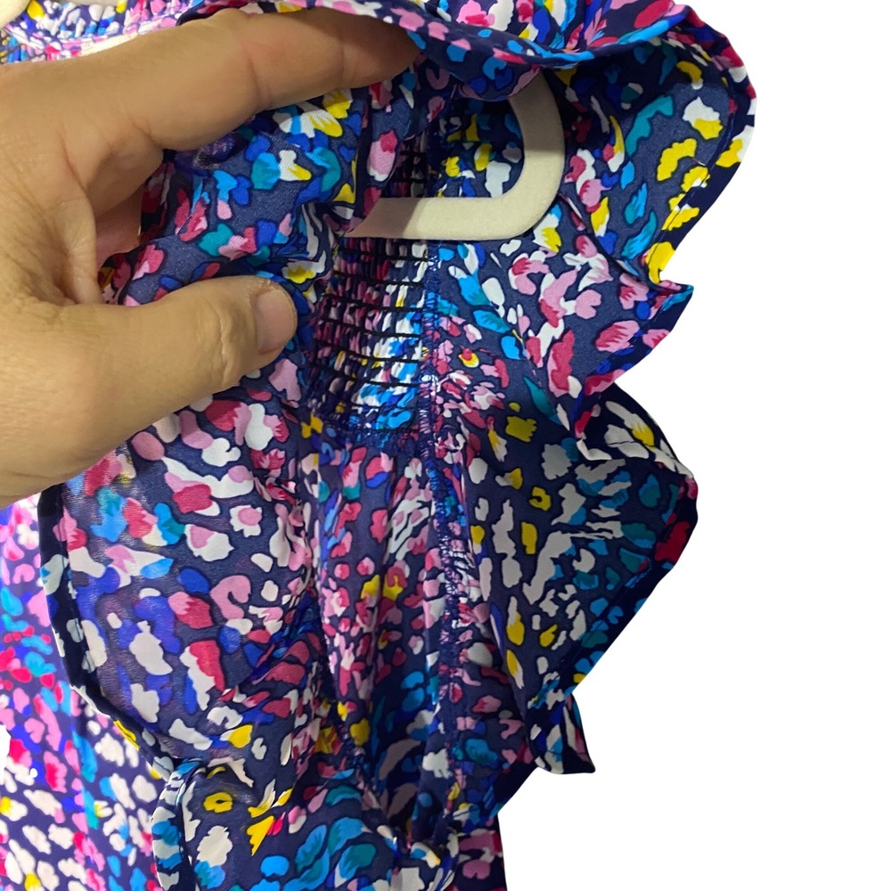 Shop The Mint XL Smocked Flutter Sleeve Abstract Leopard Print Blouse MultiColor - Picture 6 of 11